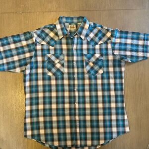 Ely Cattleman Teal and White Plaid Shirt